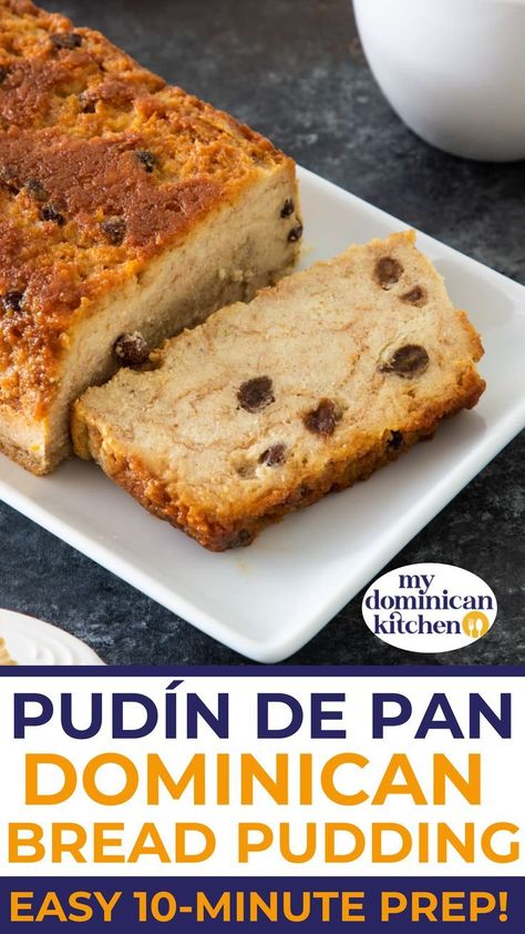 If you are looking for a comfort food dessert, then this Dominican bread pudding ticks all the right boxes! Pudín de pan is a true family favorite and it's so easy to make! | @mydominicankitchen #pudindepan #dominicandesserts #dominicanfood #dominicanrecipes #bestbreadpuddingrecipes #latinfood #latinrecipes #howtomakepudindepan Dominican Desserts Traditional, Easy Dominican Food Recipes, Dominican Food Recipes, Dominican Breakfast, Bake Mac, Cake Loaves, Dominican Cooking, Cultural Dishes, Dominicano Recipes