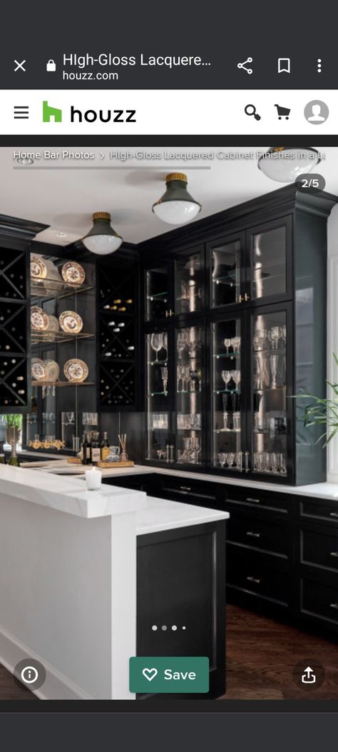 Home Bar Cabinets, Marble Counters, Home Bar Cabinet, Black Paint Color, Bar Cabinets, Mirror Backsplash, Cabinet Paint Colors, Butlers Pantry, Bar Designs