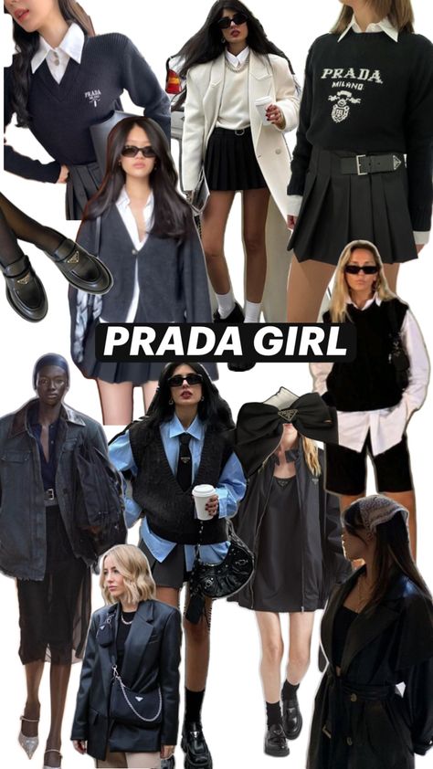 Prada girl outfit #prada #pradalook #pradaoutfit #pradagirl #outfit #girlstyle #fashion Prada Aesthetic, Prada Style, 2000s Fashion Outfits, Androgynous Fashion, 2000s Fashion, Outfits Casuales, Skirt Outfits, Daily Outfits, Aesthetic Clothes