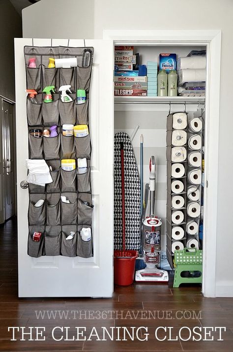 I think most of us want to make the most out of every square inch of our closet space while also keeping things neat and orderly so we can find what we're looking for! Which is why I gathered together 12 organized closet ideas to inspire all of us to get organized with our storage (and make it all look pretty too!) Cleaning Cupboard, Cleaning Closet Organization, Best Closet Organization, Utility Closet, Linen Closet Organization, Bathroom Cleaning Hacks, Cleaning Closet, Kitchen Cleaning Hacks, Home Organisation