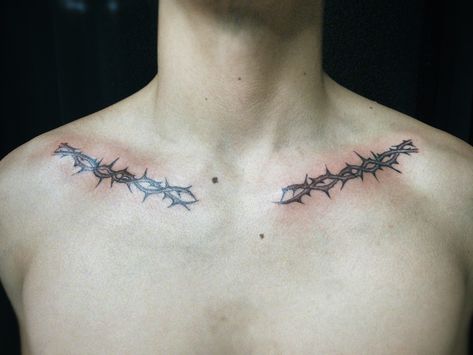 Collar Bone Tattoo Thorns, Collar Bone Tattoo Masculine, Collar Bone Thorn Tattoo, Masculine Collar Bone Tattoo, Thorns Collarbone Tattoo, Thorns Chest Tattoo, Thorn Chest Tattoo, Thorn Collar Bone Tattoo, Collar Tattoo Men