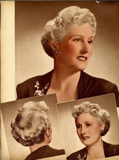 Timeless Charm (1943) 1940s Brush Out, 1940s Hair With Hat, Late 1930s Hair, Eve Salvail, 1940s Hair Flowers, 1940s Hair Setting Pattern, 40s Hair, 50s Hair, Hair History