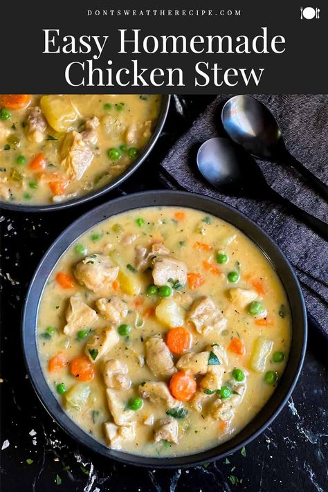 Savor this Easy Homemade Chicken Stew, a one-pot delight packed with tender chicken, hearty vegetables, and rich flavors, perfect for any family meal. Chicken Stew Soup Recipes, Easy Chicken Stew Simple, Chicken Stew Recipe Easy Crockpot, Chicken Stew With Leftover Chicken, Chicken Rice Stew, Chicken Stew In Dutch Oven, Chicken And Root Vegetables Stew, Chicken Stew Crockpot Easy, Stovetop Chicken Stew