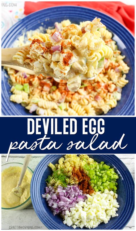 Deviled Egg Pasta Salad Recipe, Deviled Egg Pasta Salad, Egg Pasta Salad, Unique Pasta Salad, Macaroni Pasta Salad, Unique Pasta, Bbq Side Dish, Cold Salad Recipes, Creamy Pasta Salads