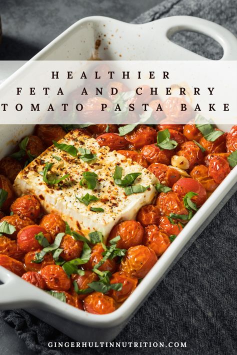 Elevate comfort food with my Healthier Feta & Tomato Pasta Bake! Whole wheat pasta, creamy feta, bursting cherry tomatoes & basil goodness. Meal prep for easy dinners & leftovers. Quick, delicious, and nourishing! #healthypasta #mealprep #easypastarecipe Feta Tomato Pasta Bake, Feta Tomato Pasta, Tomato Pasta Bake, Feta Tomato, Pasta Creamy, Cherry Tomato Recipes, Creamy Feta, Vegetarian Italian, Tomato Basil Pasta