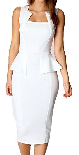 Peplum Dress Outfit, White Peplum Dress, Dress With Square Neckline, Wear To Work Dress, White Peplum, Outfit White, Dress Sweater, Work Dresses, Neckline Designs