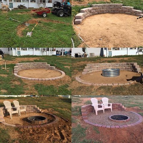 Patio Fire Pits, Yard Ideas Backyard, Sloped Yard, Fire Pit Landscaping, Sloped Backyard, Fire Pit Area, Diy Fire Pit, Fire Pit Patio, Samos