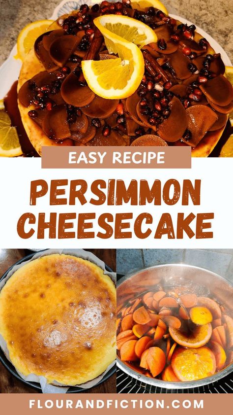 Persimmon Cheesecake with Red Wine Sauce Persimmon Cheesecake, Persimmon Dessert, Persimmon Cake Recipe, Persimmon Cake, Creative Dessert Recipes, Baking Techniques, Red Wine Sauce, Cream Cheese Eggs, Creative Desserts