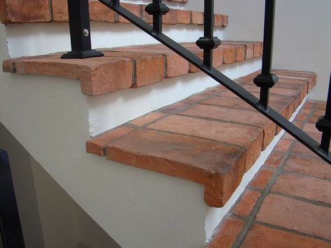 Rustic Staircase, Concrete Patio Makeover, Brick Steps, Outdoor Stairs, Brick Exterior House, Home Garden Design, Brick Flooring, Patio Makeover, Brick Design