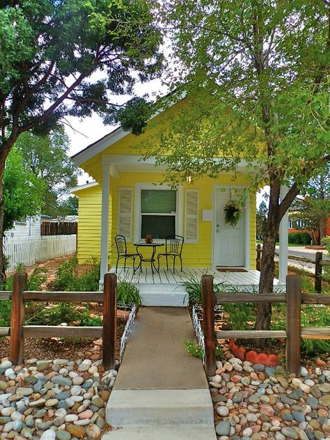 Cottage vacation rental in Colorado Springs from VRBO.com! #vacation #rental #travel #vrbo Honeymoon Cottage, Colorado Springs Vacation, Cute Small Houses, Romantic Cabin, Small Cottages, Tiny Cottage, Victorian Cottage, Cottage Rental, Yellow House