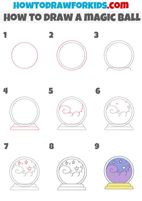 How to Draw a Magic Ball - Easy Drawing Tutorial For Kids Doodles How To Step By Step, How To Draw A Crystal Ball Step By Step, How To Draw A Crystal Ball, Witchy Doodles Step By Step, Magic Doodles Simple, Simple How To Draw Step By Step, How To Draw A Crown Step By Step, Magic Ball Drawing, How To Draw A Witch