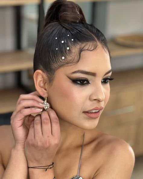 Ballroom Dance Hairstyles Simple, Dance Sport Makeup, Competitive Dance Hairstyles, Dance Show Hairstyles, Dance Hair Ideas, Sport Makeup, Dancesport Hair, Dance Competition Hair, Crown Hairstyle