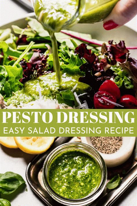 This Pesto Salad Dressing is the best way to step up your salad game. Easy to make with homemade or store-bought pesto, it’s a fragrant and vibrant dressing that elevates your salads (and more!) with tangy, fresh flavors. Pesto Dressing Salad, Cookout Salad, Corn Salad Mexican, Pesto Salad Dressing, Lunch Salad Ideas, Best Pasta Sauce Recipe, Sauces For Salmon, Grapes Salad, Pesto Salad Recipes