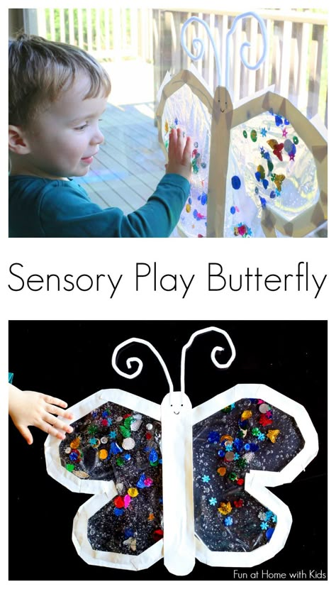 Mess-Free Sensory Play Butterfly for Babies and Toddlers from Fun at Home with Kids Butterflies Activities, Insect Activities, Butterfly Craft, Home With Kids, Toddler Sensory, Sensory Ideas, Baby Activities, Kids Sensory, Toddler Play