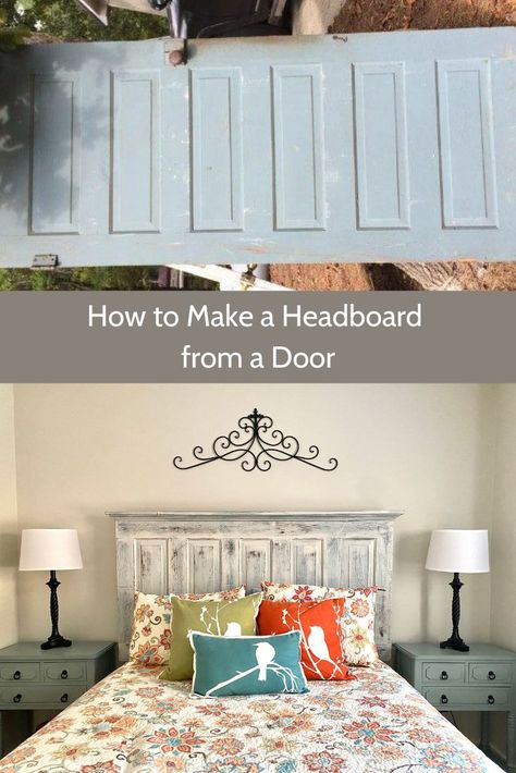 Making a Headboard from an Old Door - DIY Home Improvement Blog Headboard From Door, Make Headboard, Making A Headboard, Diy King Size Headboard, Queen Size Bed Headboard, Diy King Headboard, Door Headboards, Headboard From Old Door, Make A Headboard