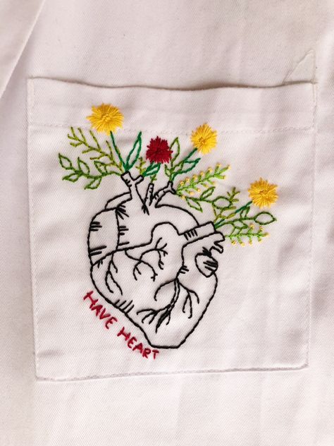 Embroidered Lab Coat, Lab Coat Design Ideas, Lab Coat Embroidery Ideas, Lab Coat Embroidery, Lab Coat Aesthetic, Lab Coat Design, Dog Cover, Pocket Stitching, Embroidery Hoop Wall Art