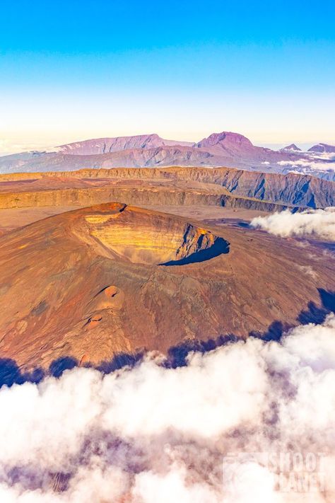 Piton de la Fournaise crater and caldera aerial sunrise view. Read the post in the link for many images on 75 locations in the Island. Follow Shootplanet for daily travel images around the globe. Fine art prints for sale, secure payment. https://shootplanet.com/#travelling #travel #photographylovers #travelblog #globetrotter #travelphoto #travels #landscapelovers #shootplanet #travelblogger #travelpics #travellife #traveladdict #lonelyplanet #volcano #island #indianocean #tropical #beach Volcano Island, Reunion Island, Travel Images, International Day, Art Prints For Sale, Africa Travel, Tropical Beach, Photography Lovers, Lonely Planet