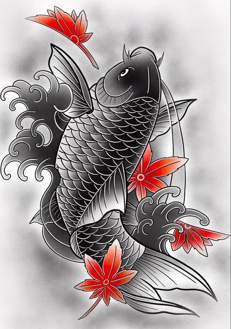 Japanese Fish Tattoo Design, ត្រី Tattoo, Coi Tattoo Design, Koi Design Tattoo, Tattoo Fish Japan, Koy Fish Tattoos Japanese, Koifish Japanese Tattoo, Japanese Koi Tattoo Design, Koi Fish Tattoo Drawing