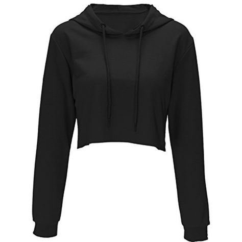 ISSHE Sudaderas con Capucha Cortas Mujer Crop Top Hoodies Sudadera Pullover Sudaderas Anchas Deportivas Chica Camisetas de Manga Larga Jerseys Dama Camisas Bonitas Casual Tops Color Puro Negro S Black Crop Sweatshirt, Black Solid Color, Hooded Long Sleeve Shirt, Hooded Crop Top, Solid Hoodie, Women Workout, Crop Top Hoodie, Cropped Pullover, Crop Top Sweatshirt