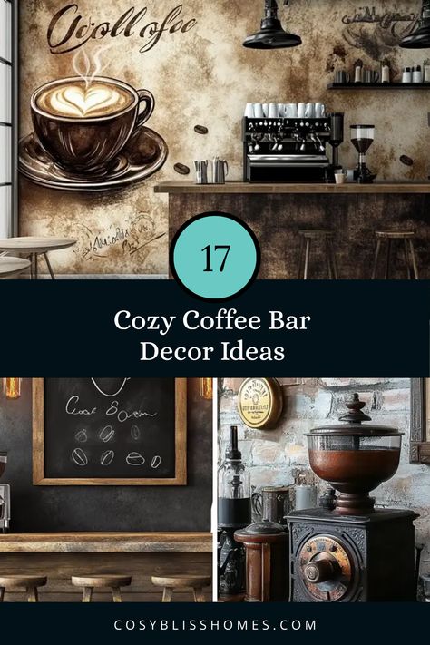 17 eye-catching coffee bar decor ideas to make your coffee corner a comfortable retreat! From stylish mason jar storage to the perfect coffee-scented candles, discover how to elevate your space. Looking for inspiration? Check out innovative coffee bean dispensers and creative decorating tips to personalize your coffee area. Whether you have a small nook or a spacious kitchen, these decorating ideas will brew up warmth and style. Get ready to turn your coffee time into a cozy experience with these simple but effective decor hacks. Elegant Coffee Bar Ideas, Coffee Nook In Kitchen, Coffee Corner Aesthetic, Coffee Nook Decor, Cozy Coffee Bar, Coffee Bar Decor Ideas, Bar Decor Ideas, Coffee Scented Candles, Mason Jar Storage