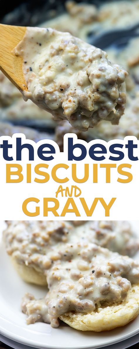 Crochet Biscuits, Southern Sausage Gravy, Easy Biscuits And Gravy, Biscuits And Gravy Recipe, Best Biscuits And Gravy, Homemade Sausage Gravy, Best Biscuits, Easy Gravy Recipe, Sausage Gravy And Biscuits