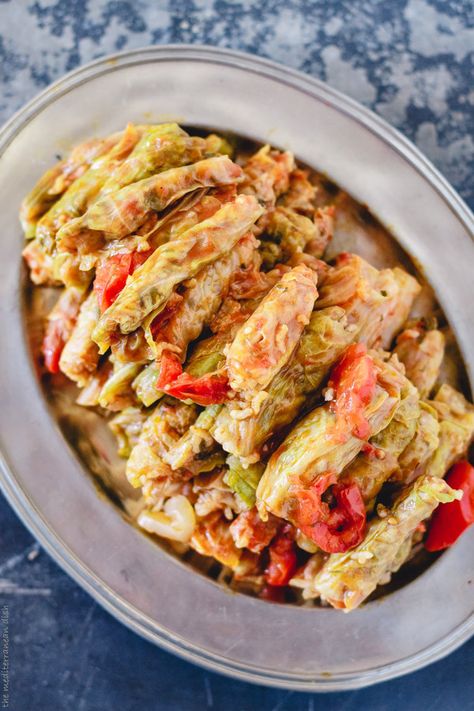 Vegetarian Stuffed Cabbage Rolls, Mediterranean Style*** Vegetarian Stuffed Cabbage, Vegetarian Cabbage Rolls, Egyptian Recipes, Stuffed Cabbage Rolls, Small Cabbage, The Mediterranean Dish, Stuffed Cabbage, Egyptian Food, Vegetarian Cabbage