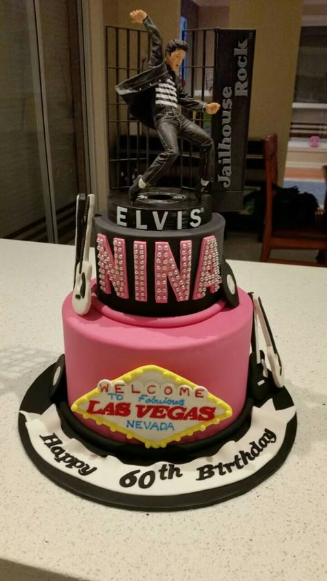 Elvis Presley Theme Party Ideas, Rock N Roll 60th Birthday, Elvis Presley Birthday Party Ideas, Elvis Party Ideas, Elvis Cake Ideas Birthdays, Elvis Themed Birthday Party, Elvis Presley Cake Ideas, Elvis Presley Cake Birthdays, Cake 60th Birthday