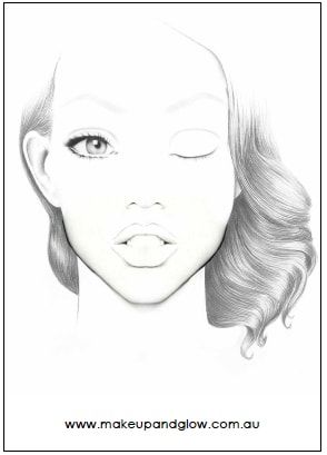 Makeup and Glow | Australia's One Stop Beauty Shop Makeup Face Charts Blank, Face Charts Blank, Makeup Face Template, Mac Face Charts, Makeup Artist Portfolio, Light Skin Makeup, Makeup Charts, Makeup Illustration, Grey Makeup