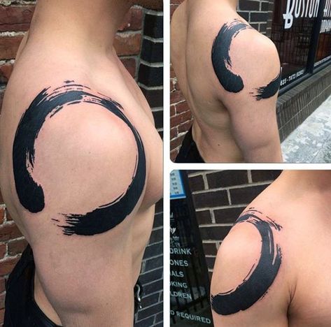 Circle Brush Stroke Shoulder Male Tattoos Buddha Tattoo Sleeve, Zen Tattoo, Band Tattoos For Men, Painted Ideas, Cool Shoulder Tattoos, Mens Shoulder Tattoo, Buddha Tattoo, Flag Tattoo, Tree Of Life Tattoo