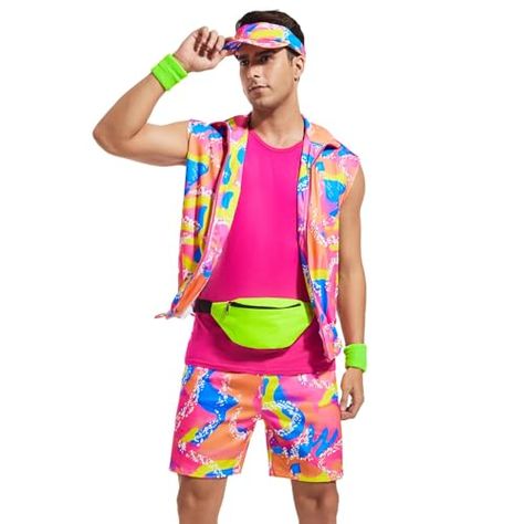 Yonroik 6 Pieces 80s Workout Costume for Men Halloween Cosplay 80s 90s Workout Outfit Party Clothing for Adult Mens 90s Workout Outfit, 80s Neon Outfit, Costume For Men Halloween, 80s Costume For Men, 90s Workout, Workout Costume, 80s Workout Costume, Neon Party Outfits, 80s Sportswear