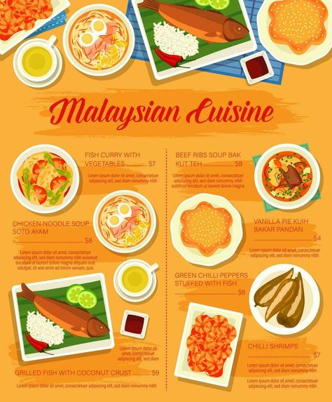 Malaysian cuisine restaurant meals menu page Vanilla Pie, Malaysian Wedding, Restaurant Meals, Kitchen Life Hacks, Malaysian Cuisine, Food Charts, Fish Curry, Chilli Pepper, Beef Ribs