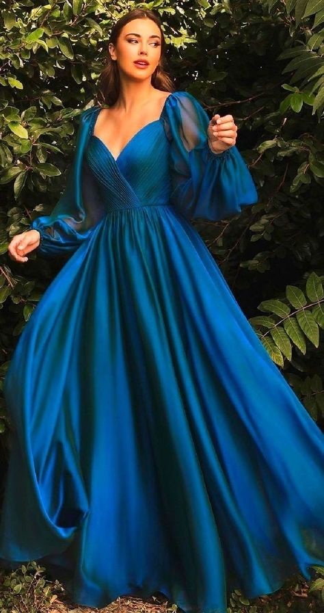 Elegant Colours For Dresses, Simple Fairytale Dress, Gala Dresses Long Formal Gowns, Unique Colours For Dresses, Gowns Dresses Western, Gowns Dresses Elegant Indian, Same Colour Outfit, Long Traditional Dresses, Long Sleeved Dress Formal