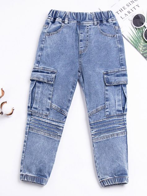 Medium Wash    Denim Plain Cargo Pants  Slight Stretch  Toddler Boys Clothing Denim Cargo Pants Outfit, Toddler Boy Jeans, Boys Shirts Pattern, Only Jeans, Denim Cargo Pants, Purple Prom Dress, Boys Denim, Cargo Pants Outfit, Patched Jeans