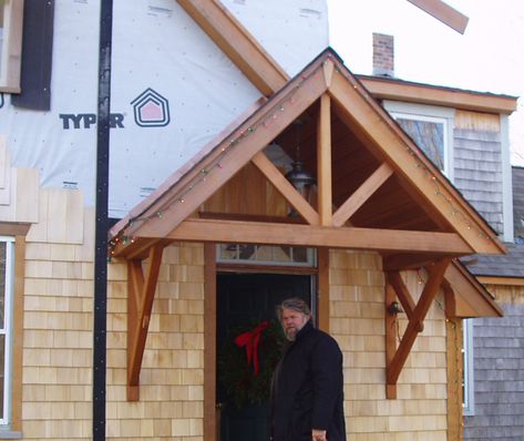 Gable Roof Porch, Portico Entry, Door Overhang, Timber Frame Porch, Cedar Door, Wall Images, House Awnings, Deck Makeover, Farmhouse Architecture