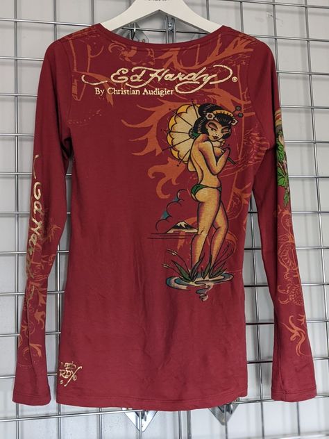 Ed Hardy Long Sleeve Outfit, Ed Hardy Tshirt, Ed Hardy Clothes, Leopard Print Shirts, Ed Hardy Dress, Ed Hardy Top, Geisha Dress, Mcbling Fashion, Geeky Clothes