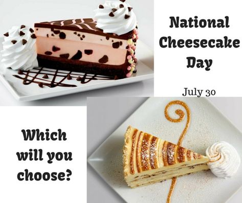 National Cheesecake Day July 30 - www.thisautoimmunelife.com Cinnamon Swirl Cheesecake, Celebration Cheesecake, Raspberry Cheesecake Bites, Birthday Cake Cheesecake, National Cheesecake Day, Strawberry Bites, No Bake Oreo Cheesecake, Key Lime Cheesecake, I Am Baker