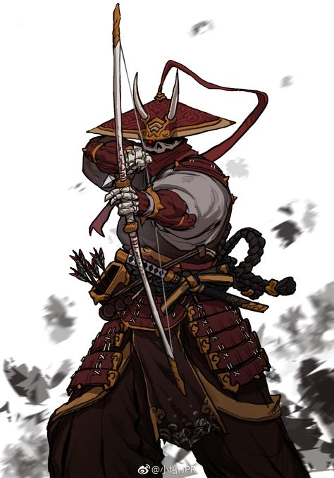 Peirong Huang, Japanese Archer, Undead Samurai, Monsters Rpg, Samurai Concept, Archer Characters, Samurai Artwork, Japanese Warrior, Skeleton Art