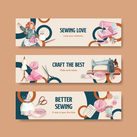 Banner template with sewing concept desi... | Free Vector #Freepik #freevector #banner #watercolor #fashion #fabric Sewing Background, Elegant Banners, Black Friday Sale Poster, Black Friday Banner, Black Friday Sale Banner, Etiquette Vintage, Watercolor Splatter, Trendy Sewing, Handmade Sewing