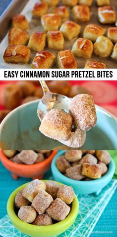 Easy Cinnamon Sugar Pretzel Bites. These are so much easier to make than I expected and they are SO good, way better than that ones we love at the mall. Cinnamon Sugar Pretzel Bites, Desserts Dips, Homemade Pretzel, Cinnamon Desserts, Cinnamon Sugar Pretzels, Love From The Oven, Diy Easy Recipes, Easy Cinnamon, Cinnamon Sugar