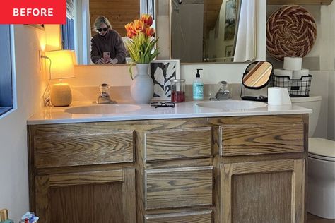 B&A: An “Everything Was Brown” Bathroom Is Now a “Little Jewelry Box” Pinterest Apartment, Box Apartment, Blue White Bathrooms, Build A Loft, Mid Century Houses, Fiberglass Shower, Shower Floor Tile, Storybook Cottage, Open Concept Living Room