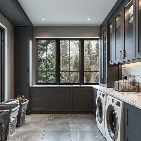 Light or dark laundry room design: Which one matches your style? Explore the elegance of bright spaces or the sophistication of dark hues. ⁠ ⁠ #Bienal #LaundryRoomDesign #LightVsDark #InteriorDesign #BrightSpaces #SophisticatedHues #DesignChoices #HomeInspiration Dark Laundry Room, Dark Laundry, Luxury Laundry Room, Elegant Laundry Room, Laundry Room Paint, Laundry Room Colors, Light Vs Dark, Dark Tile, Instagram Light