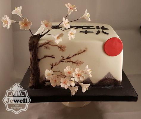 Japanese Themed Birthday Cake, Japan Theme Cake, Japan Birthday Cake, Japanese Birthday Cake Ideas, Japan Cake Design, Japanese Themed Cake, Sakura Birthday Cake, Japanese Cake Decoration, Japanese Theme Cake