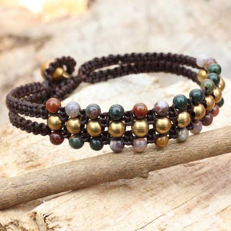 Jasper wristband bracelet, 'Colors of Joy' at The Animal Rescue Site Bracelet Colors, Bracelets Handmade Diy, Jasper Bracelet, Wristband Bracelet, Wrap Bracelets, Leather Bracelets, Macrame Bracelets, Macrame Jewelry, Bracelet Tutorial