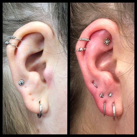 Small Lobe Piercing Ideas, Stacked Earlobe Piercing, Third Ear Lobe Piercing, Stacked Lobes, Stacked Lobe Piercing, Stacked Lobe, Ear Curation, Ear Lobe Piercings, Lobe Piercings