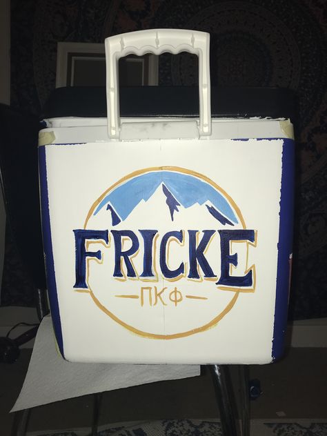 Busch cooler frat fraternity cooler ideas last name cooler ideas phi kappa phi Tke Cooler, Cooler Ideas Fraternity, Mountain Weekend Cooler, Painted Fraternity Coolers, Painted Flask, Nola Cooler, Pi Kapp, Fraternity Cooler, Frat Formal