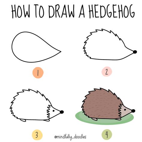 Follow the step by step guide on how to draw a hedgehog How To Draw A Hedgehog Easy, Easy Hedgehog Drawing, Hedgehog Drawing Simple, Draw A Hedgehog, Hedgehog Drawing, Small Doodle, Book Reading Journal, A Hedgehog, Reading Journal