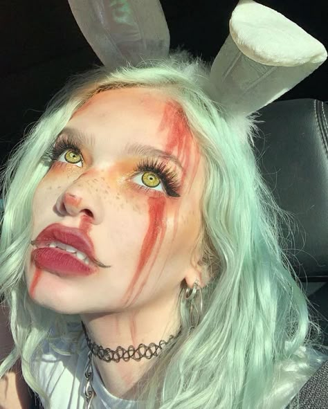 Candy Asmus, White Rabbit Makeup, Bunny Halloween Makeup, Emo Girl Hair, Rabbit Makeup, Max Costume, Bunny Makeup, Shifting Face, Killer Bunny