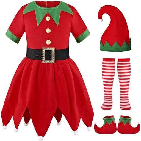 Elf Day At School Outfit, Elf Costume For Kids, Kids Elf Costume, Girl Elf Costume, Santa's Helper Costume, Elf Costumes, Christmas Elf Costume, 1 Piece Dress, Elf Dress