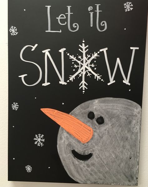 Let it snow chalkboard Winter Blackboard Ideas, Chalk Art Christmas Diy Chalkboard, Let It Snow Chalkboard Art, Chalkboard Snowman, Let It Snow Chalkboard, Let It Snow Chalk Sign, Christmas Chalkboard Ideas, Christmas Chalkboard Art On Wooden Board, Winter Chalkboard