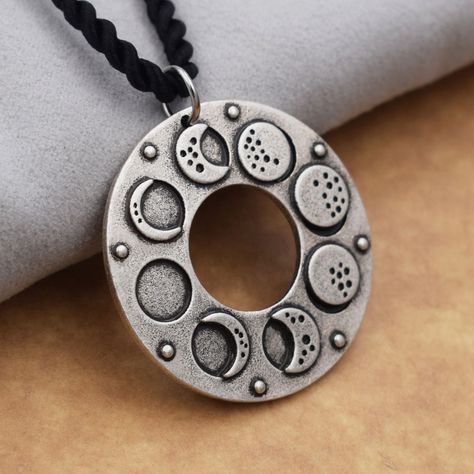 Astronomy Clothes, Amulet Aesthetic, Winter Monday, Moon Amulet, Astronomy Jewelry, Antique Aesthetic, Moon Blue, Astronomy Gift, Moon Phases Necklace